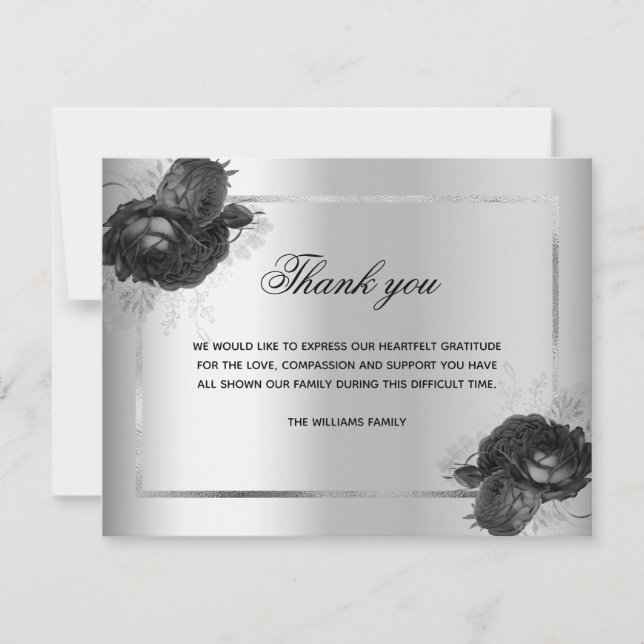 Carte de remerciements photo florale en argent (Devant)
