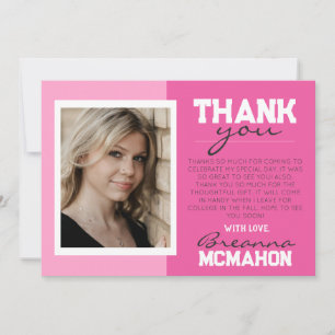 Carte de remerciements photo Hot Rose & White Grad