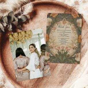 Carte De Remerciements Photo Jardin enchanté Fête des mariées Art nouveau