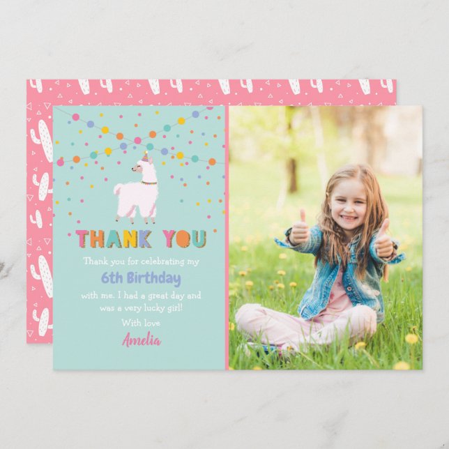 Carte de remerciements photo Llama (Devant / Derrière)