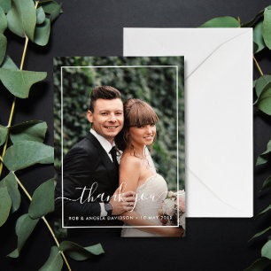 carte de remerciements photo mariage à cadre moder