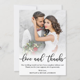 Carte De Remerciements Photo mariage Black Script Love and Thanks Card
