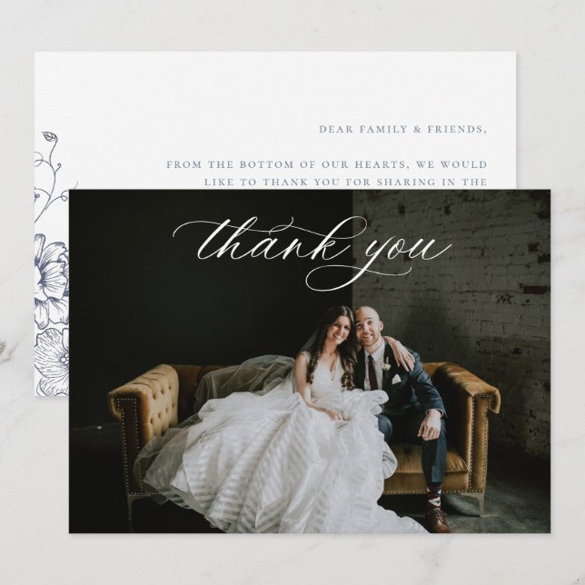 Carte De Remerciements Photo Mariage bleu Dusty (Devant / Derrière)