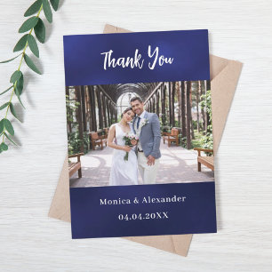 Carte de remerciements photo mariage bleu marine