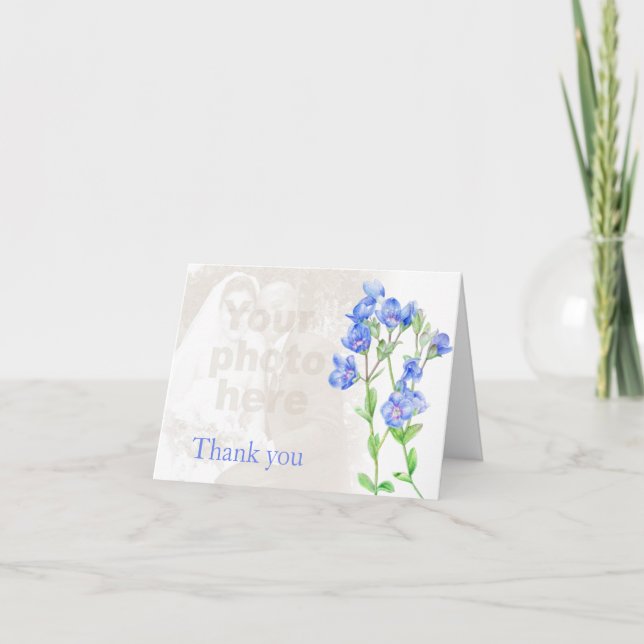 Carte de remerciements photo mariage bleu Speedwel (Devant)