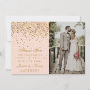 Carte De Remerciements Photo Mariage Blush Pink & Glam Gold