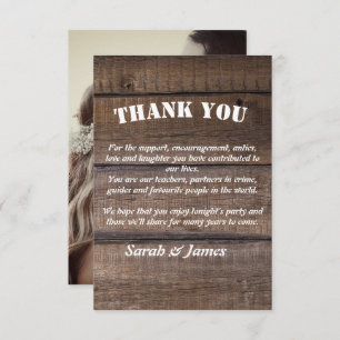 Carte De Remerciements Photo Mariage campagnard rustique en bois 