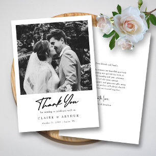 Carte De Remerciements Photo Mariage Chic Black Lettré à la main