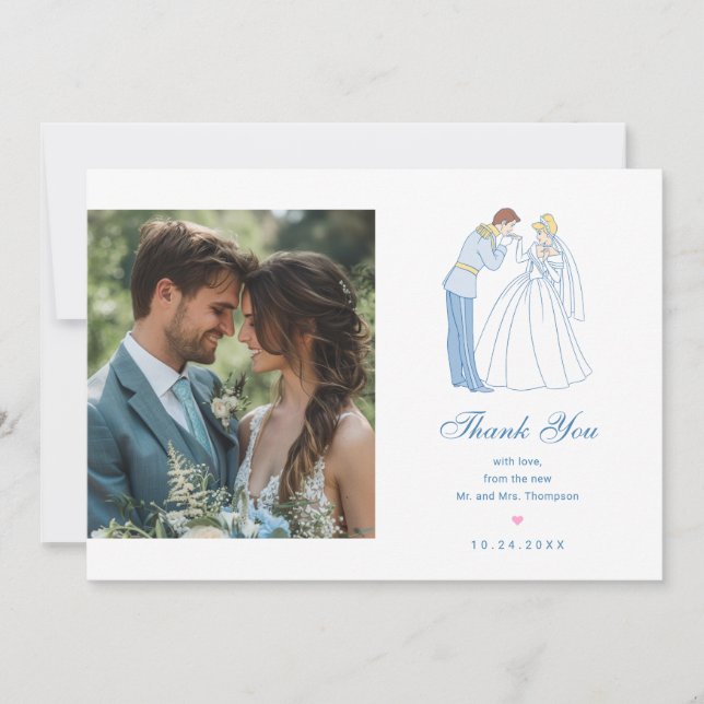 Carte De Remerciements Photo Mariage de Cendrillon (Devant)
