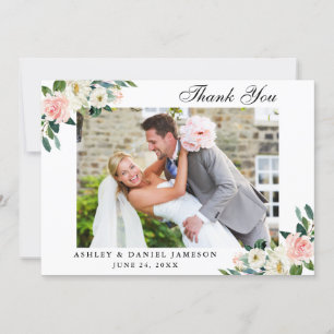 Carte De Remerciements Photo Mariage de couleur rose aquarelle
