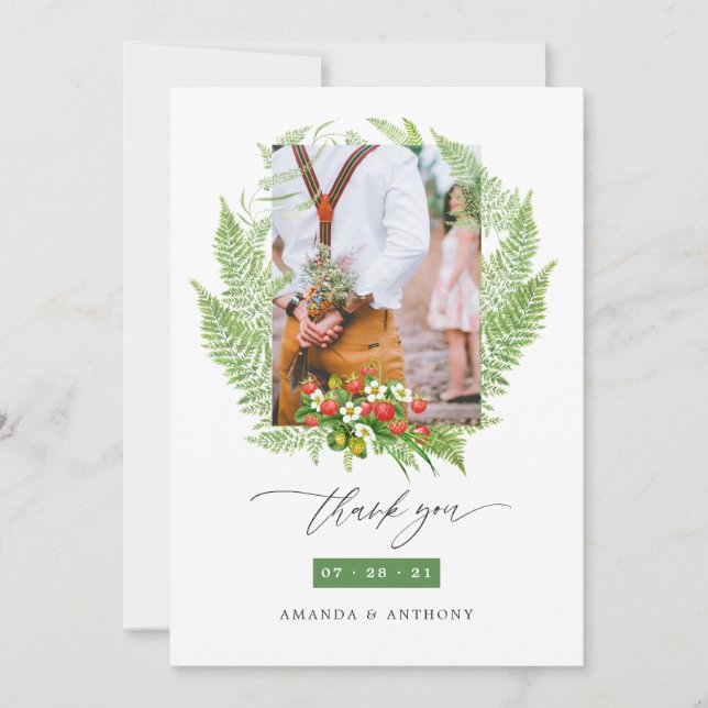 Carte De Remerciements Photo Mariage de la forêt d'aquarelle (Devant)