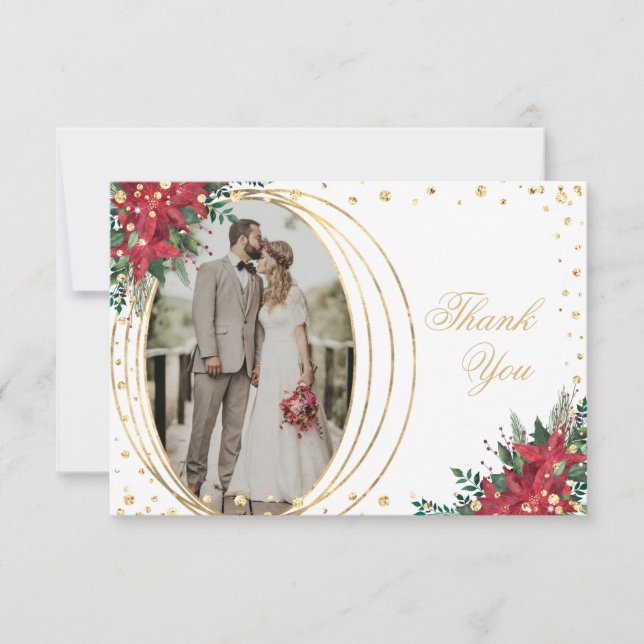 Carte De Remerciements Photo Mariage de Noël (Devant)