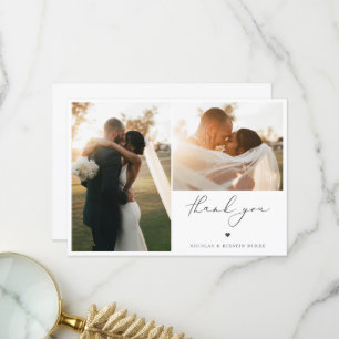 Carte De Remerciements Photo Mariage de script Boho moderne