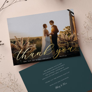 Carte de remerciements photo Mariage de script Gol