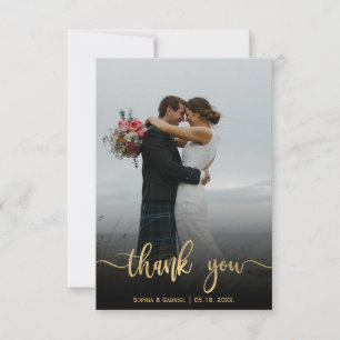 Carte De Remerciements Photo Mariage de script lettres main or