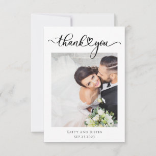 Carte De Remerciements Photo Mariage de script minimaliste personnalisabl