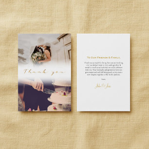 Carte De Remerciements Photo mariage double, élégant script or