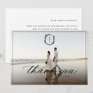Carte De Remerciements Photo Mariage du monogramme de la crête botanique