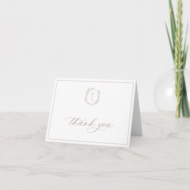 Carte De Remerciements Photo Mariage du monogramme de la crête botanique (Devant)