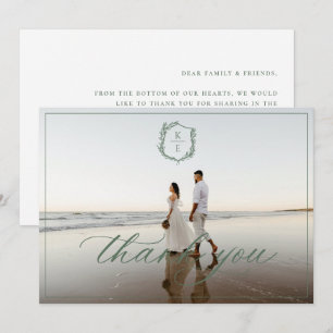 Carte De Remerciements Photo Mariage du monogramme de la crête botanique