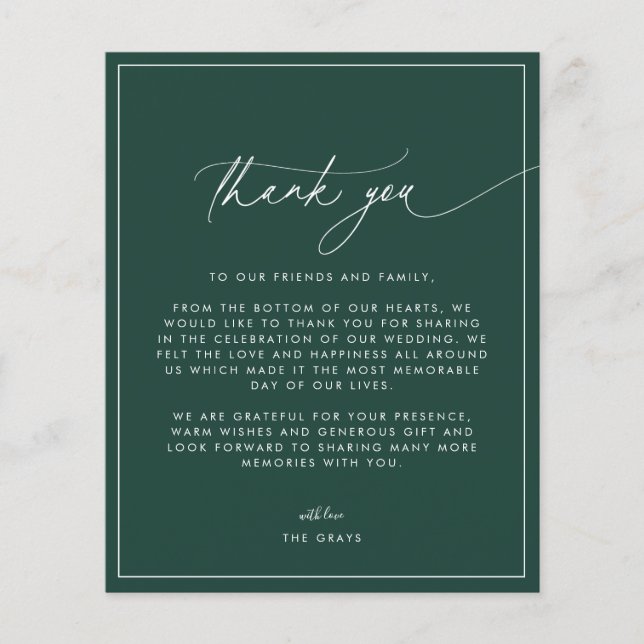Carte de remerciements photo Mariage Emerald (Devant)