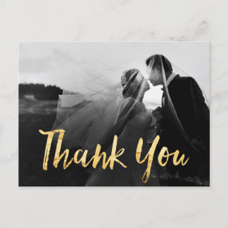 Carte de remerciements photo Mariage Faux Gold
