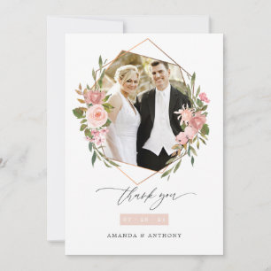 Carte De Remerciements Photo Mariage géométrique rose Gold et Blush