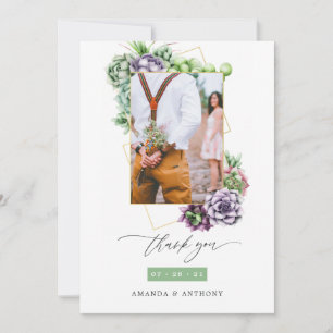 Carte De Remerciements Photo Mariage géométrique Succulente