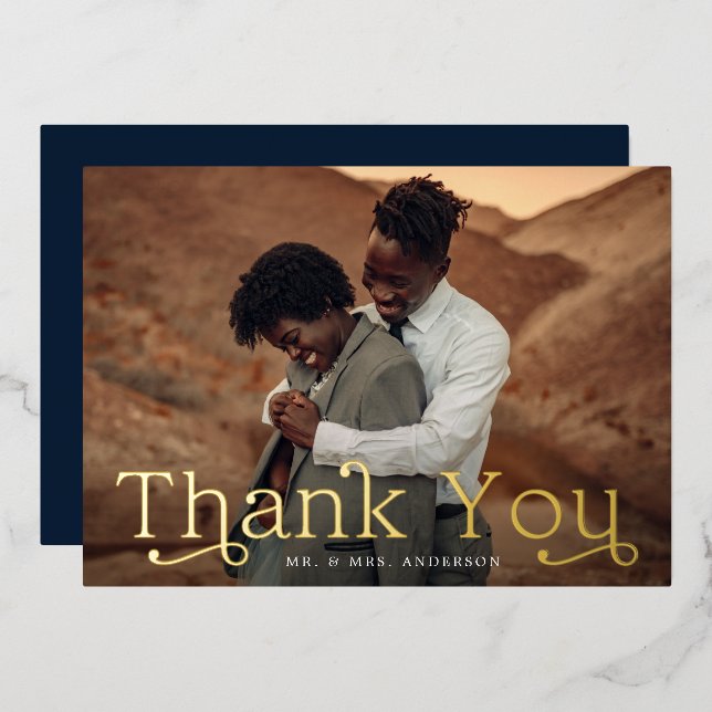 Carte de remerciements photo Mariage Gold Foil (Recto/Verso)