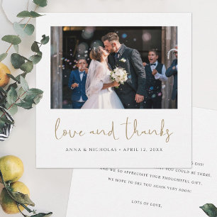 Carte de remerciements photo Mariage Gold Script