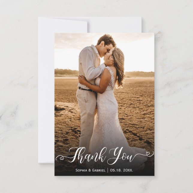 Carte de remerciements photo Mariage lettres main  (Devant)