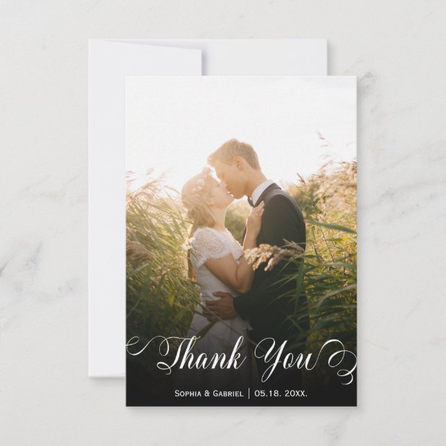 Carte de remerciements photo Mariage lettres main  (Devant)