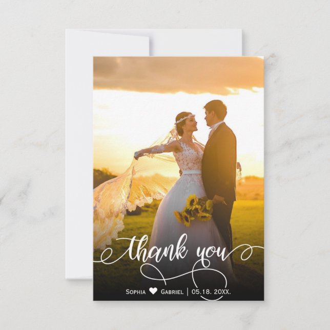 Carte de remerciements photo Mariage lettres main  (Devant)