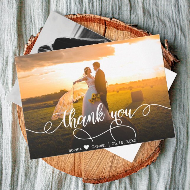 Carte de remerciements photo Mariage lettres main  (Créateur téléchargé)