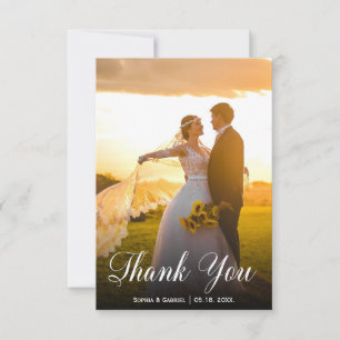 Carte de remerciements photo Mariage lettres main 