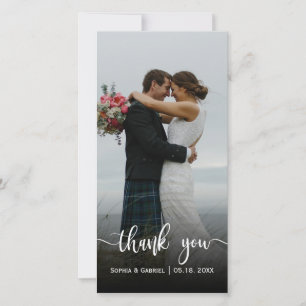 Carte de remerciements photo Mariage lettres main 