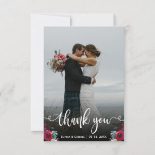 Carte de remerciements photo Mariage lettres main 