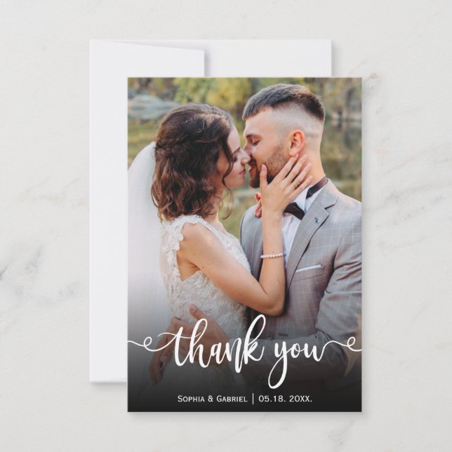 Carte de remerciements photo Mariage lettres main  (Devant)