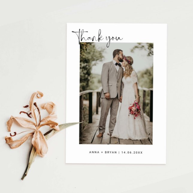 Carte De Remerciements Photo Mariage minimaliste (Créateur téléchargé)