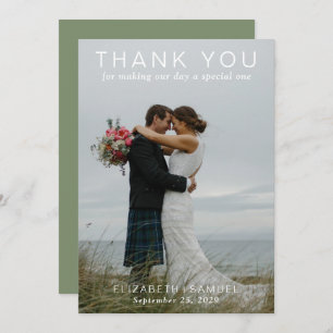 Carte De Remerciements Photo Mariage moderne Couple Vert