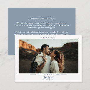 Carte De Remerciements Photo Mariage moderne Elégant Dusty Blue 
