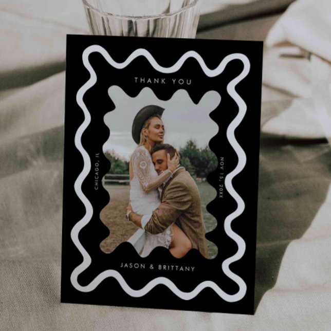 Carte De Remerciements Photo Mariage noir à la main (Créateur téléchargé)