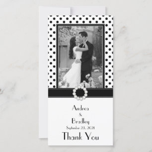 Carte De Remerciements Photo Mariage noir blanc Polka