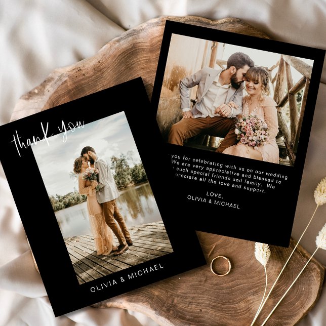 Carte de remerciements photo Mariage noir budget (Créateur téléchargé)