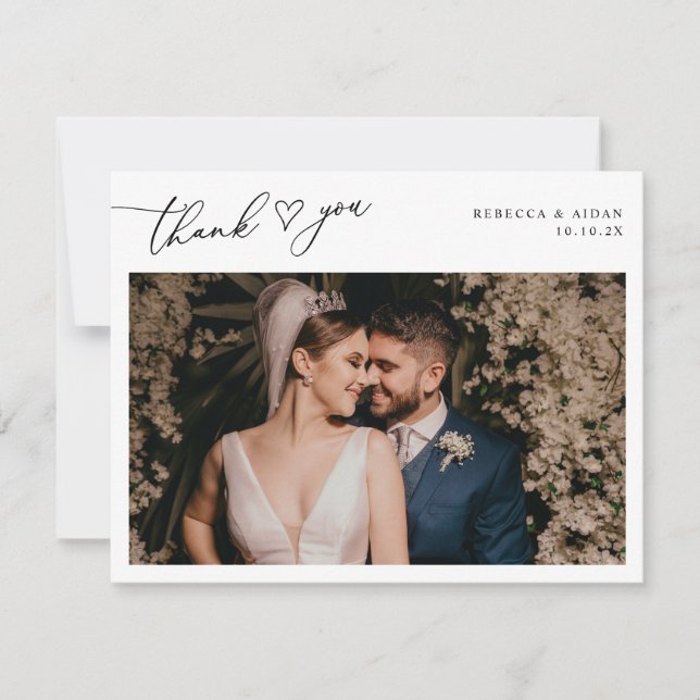 Carte de remerciements photo Mariage noir et blanc (Devant)