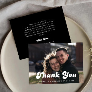 Carte De Remerciements Photo Mariage noir et blanc rétro