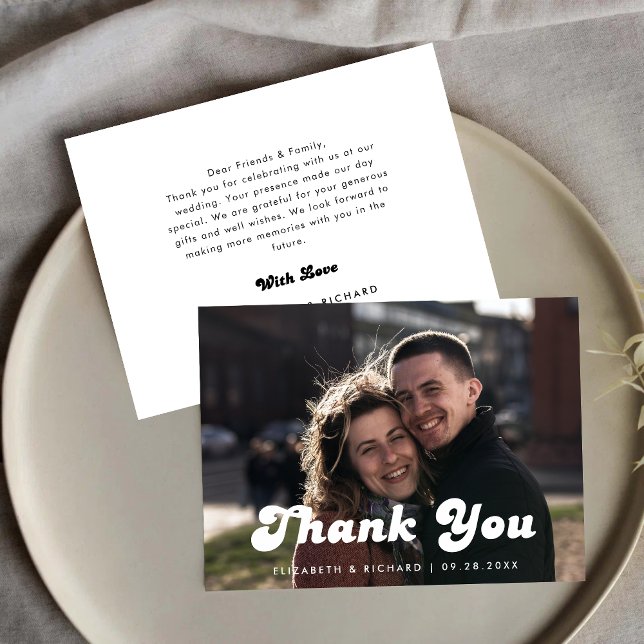 Carte De Remerciements Photo Mariage noir et blanc rétro (Créateur téléchargé)