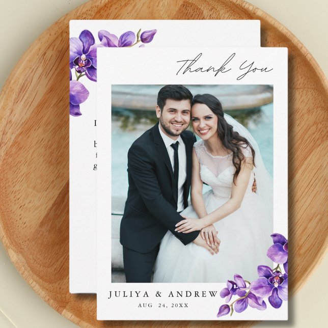 Carte de remerciements photo mariage orchidée viol (Créateur téléchargé)