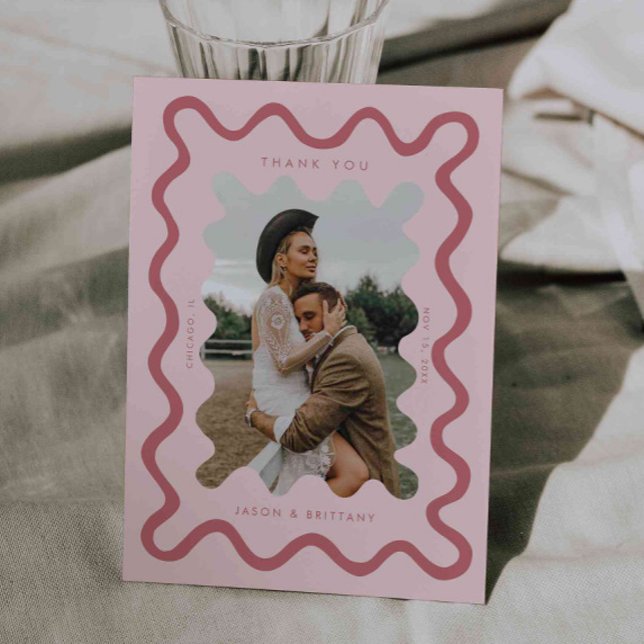 Carte De Remerciements Photo Mariage rose à la main (Créateur téléchargé)