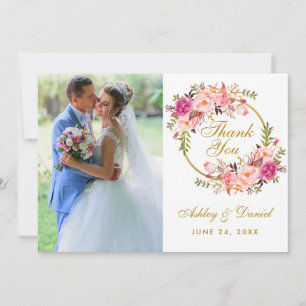 Carte de remerciements photo Mariage rose de couro